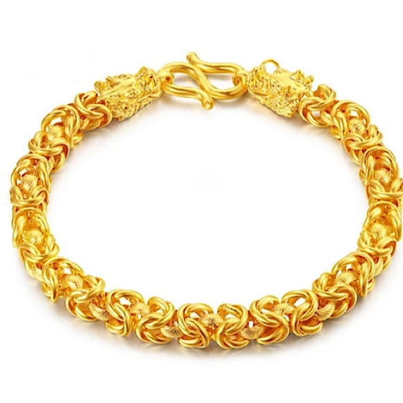 Dragon Viking Gold Plated Bracelet Double Headed 24K Chain Byzantine - Picture 12 of 14